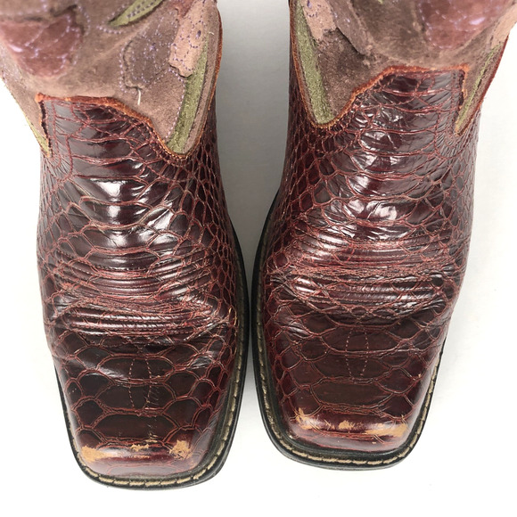 ARIAT Suede Snake Floral Boots Women's Sz 8B Maroon Purple Cowgirl Square 16263 - Picture 5 of 10